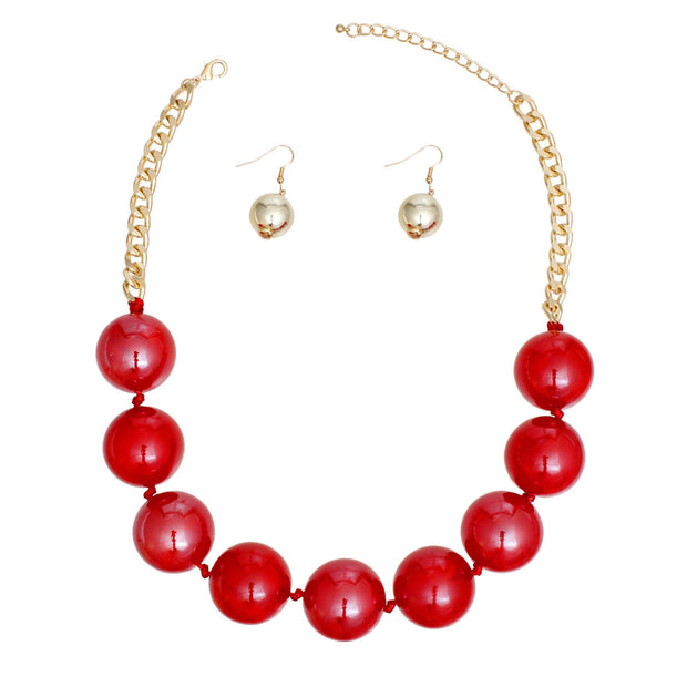 Necklace Red Marble Jumbo Ball Bead Set