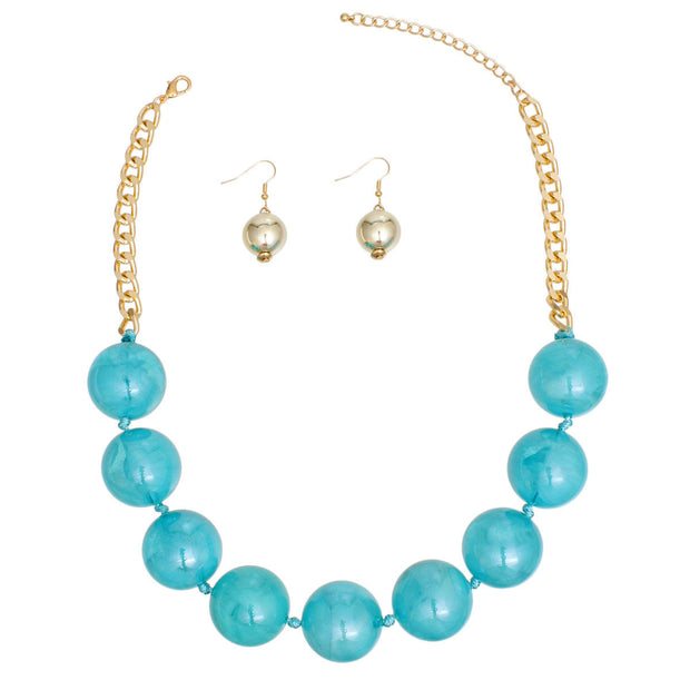 Necklace Teal Marble Jumbo Ball Bead Set