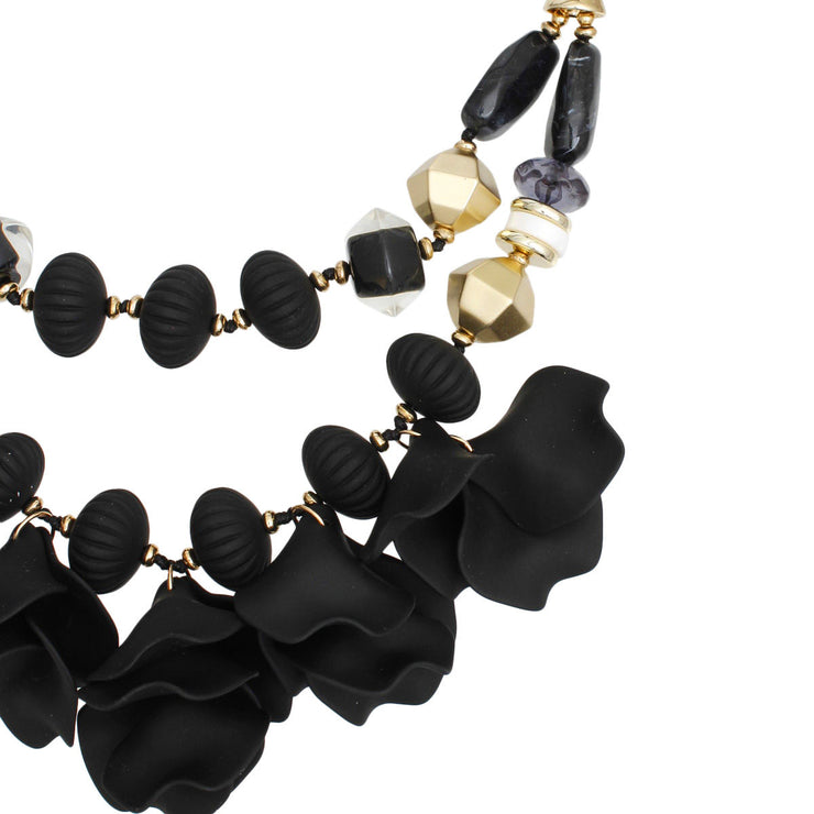 Beaded Necklace Black Petals Layered Set Women