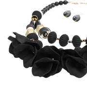 Beaded Necklace Black Petals Layered Set Women