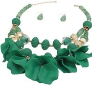 Beaded Necklace Green Petals Layered Set Women