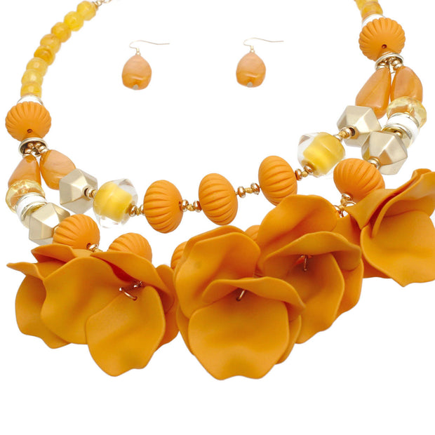 Beaded Necklace Mustard Petals Layered Set Women