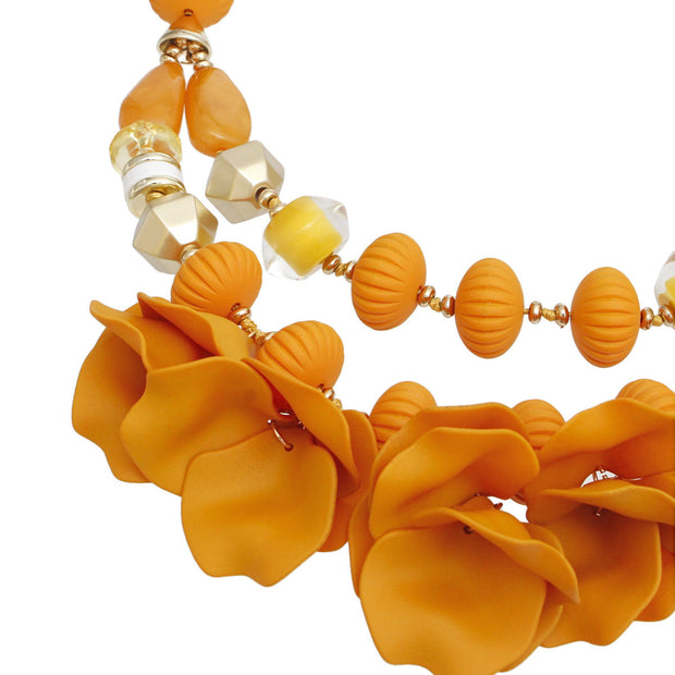 Beaded Necklace Mustard Petals Layered Set Women