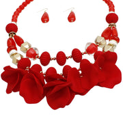 Beaded Necklace Red Petals Layered Set Women