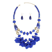 Beaded Necklace Royal Blue Petals Layered Set