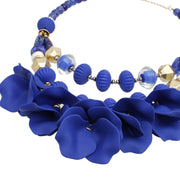 Beaded Necklace Royal Blue Petals Layered Set