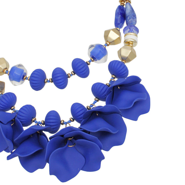 Beaded Necklace Royal Blue Petals Layered Set