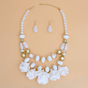 Beaded Necklace White Petals Layered Set Women