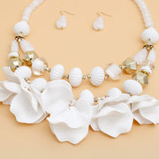 Beaded Necklace White Petals Layered Set Women