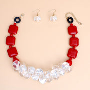 Necklace Bubble and Red Square Bead Necklace Set