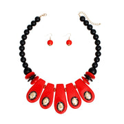 Necklace Vintage Red and Black Beaded Bib Women