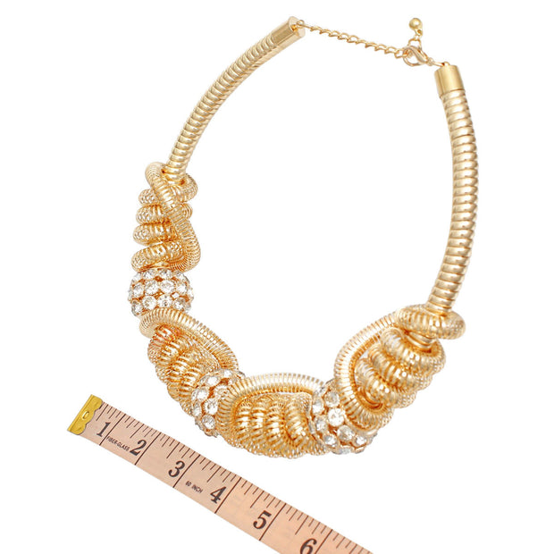 Collar Gold Spring Coil Pave Stone Necklace Women