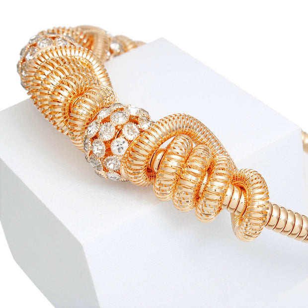 Collar Gold Spring Coil Pave Stone Necklace Women