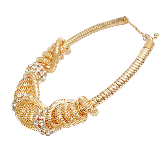 Collar Gold Spring Coil Pave Stone Necklace Women