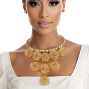 Collar Gold Metal Ball Drop Bib Necklace for Women