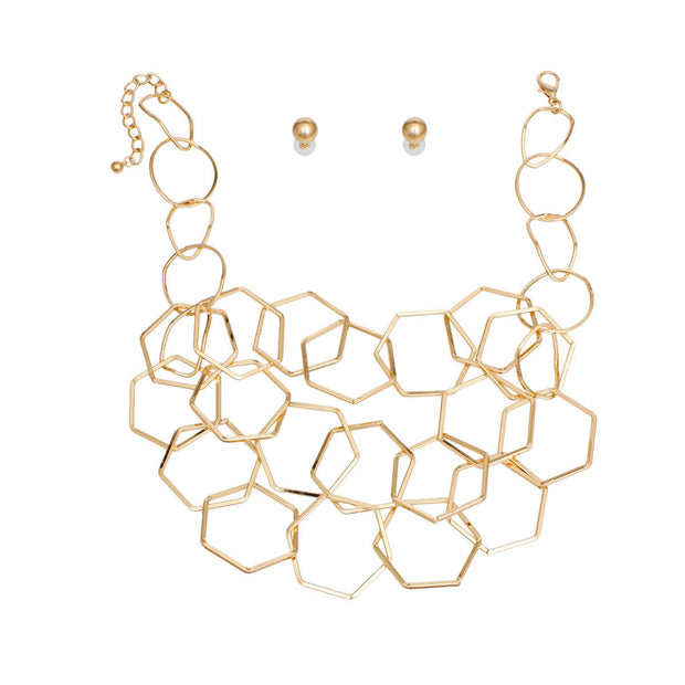 Chain Gold Geo Link Necklace Set for Women