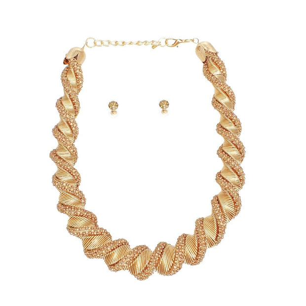 Collar Brown Pearl Stone Helix Chain Set for Women