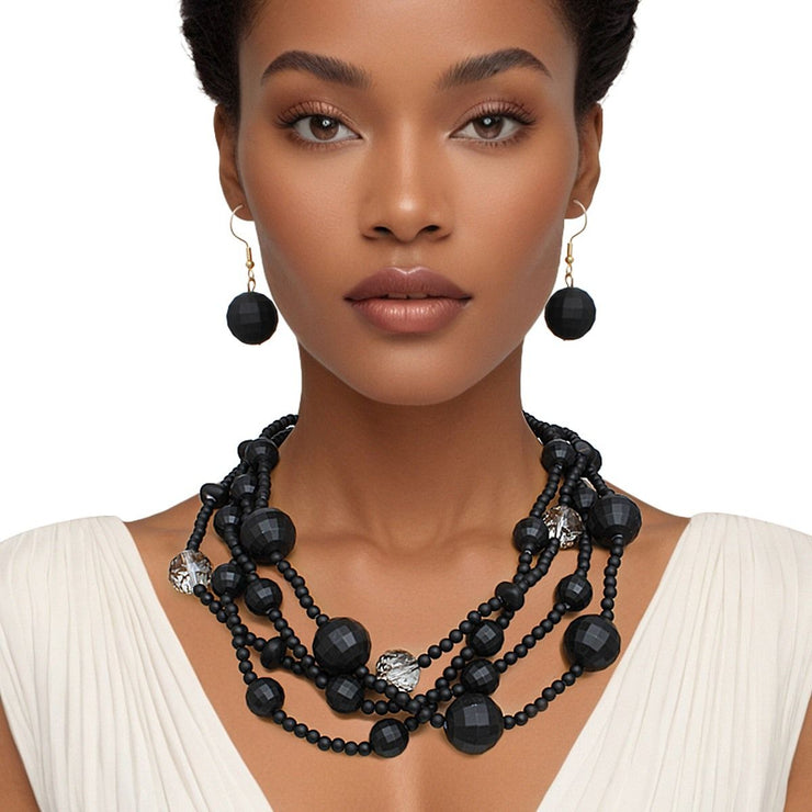 Necklace Matte Black Disco Ball Bead Set for Women