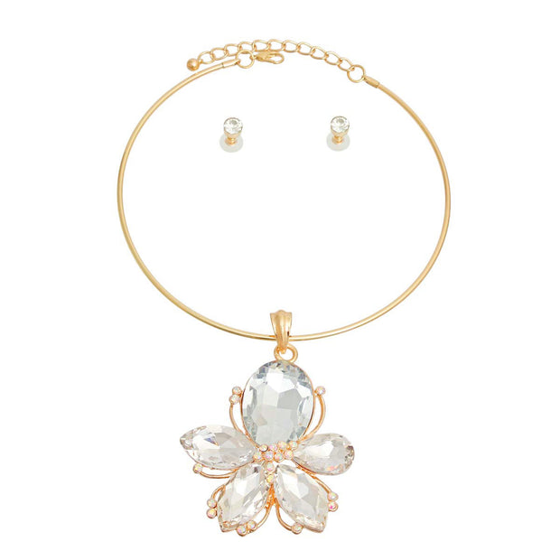 Gold Clear Crystal Flower Necklace