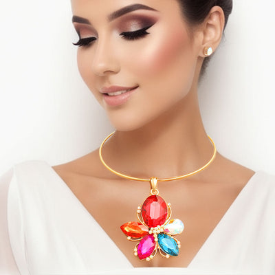 Multi Color Crystal Flower Necklace