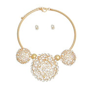 Gold Triple Rhinestone Dome Cluster Collar