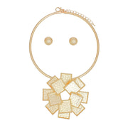 Necklace Gold Stacked Metal Squares Pendant Set