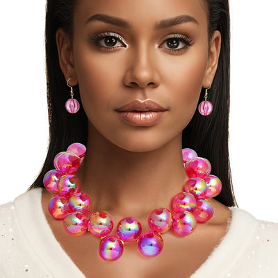 Necklace Fuchsia Iridescent Bubble Ball Bead Set