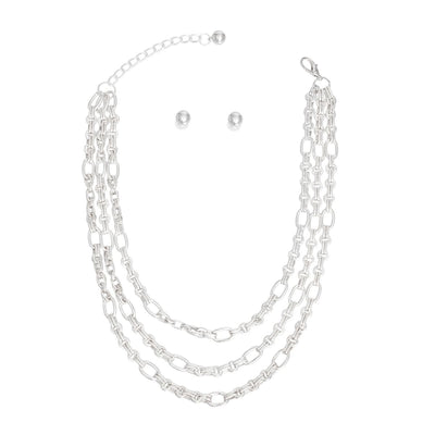 Necklace Silver Triple Chain Link Set for Women