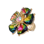 Pink Green Daisy Crystal Ring