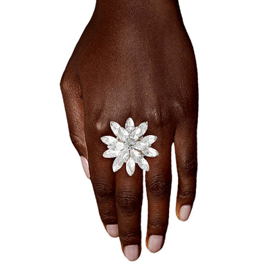 Silver Stacked Marquise Flower Ring