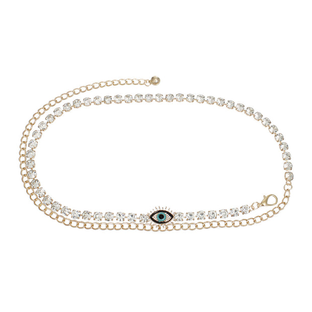 Rhinestone Belt Gold Evil Eye Chain Belt for Women