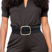 Belt Black Ruffled Wide Stretch for Women