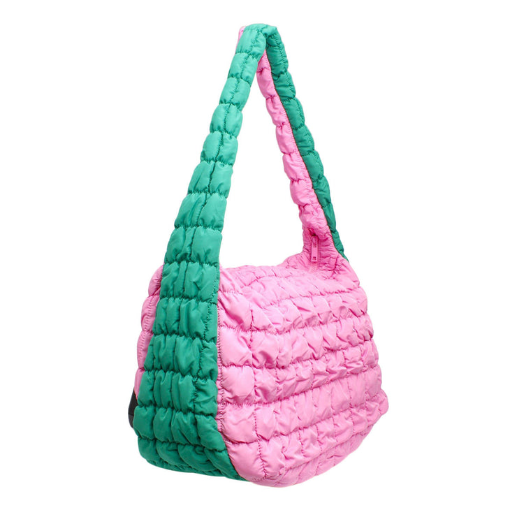 AKA Sorority Large Pink Green Quilted Shoulder Bag