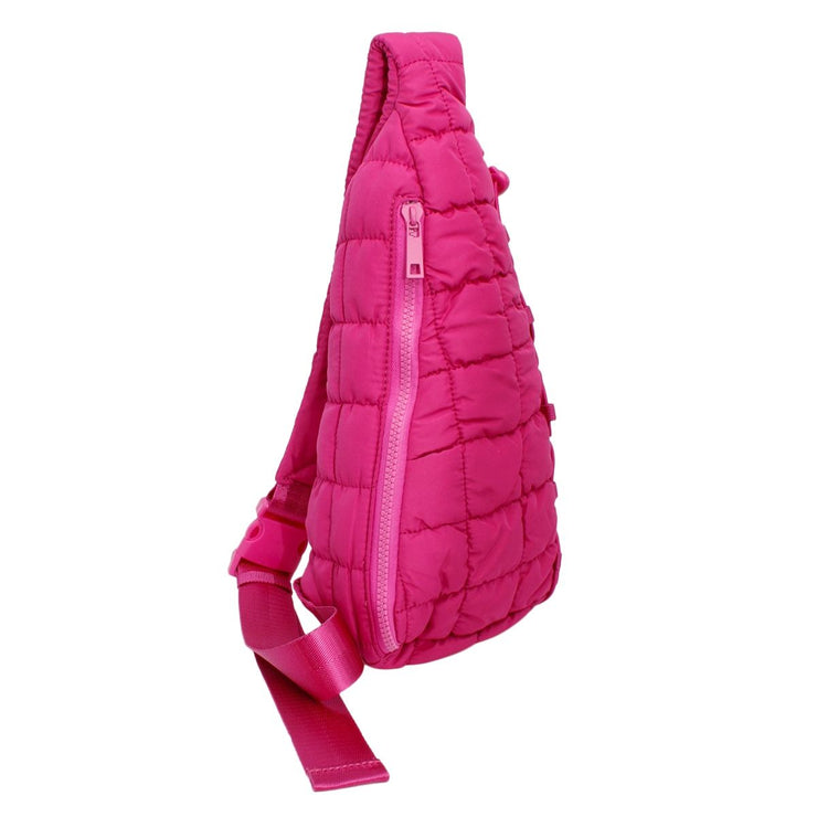 Quilted Sling Bag Fuchsia Crossbody Bag for Women