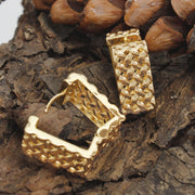 14K Gold Rattan Square Huggie Hoops