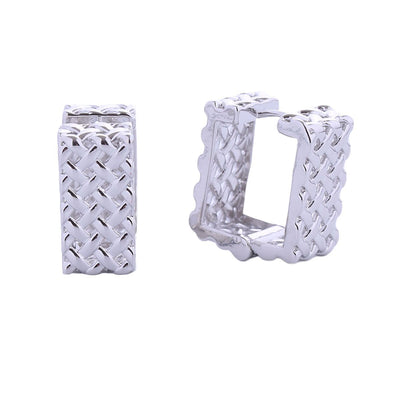 14K White Gold Rattan Square Huggie Hoops