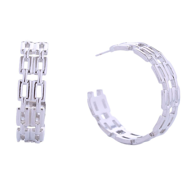 Hoop White Gold Small Chain Link Earring for Women