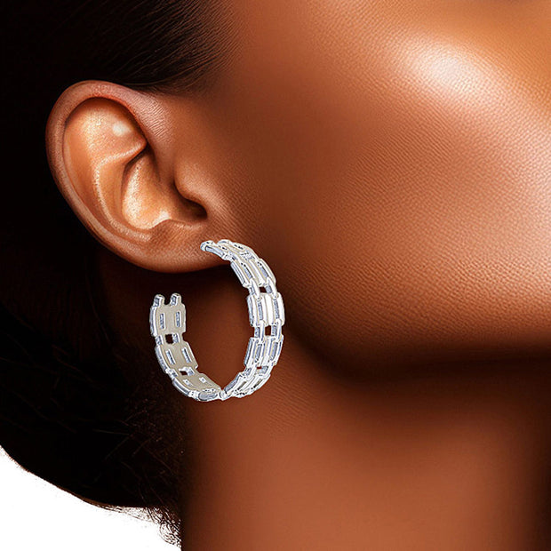 Hoop White Gold Small Chain Link Earring for Women