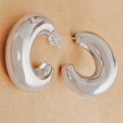 14K White Gold Puffy Post Hoops