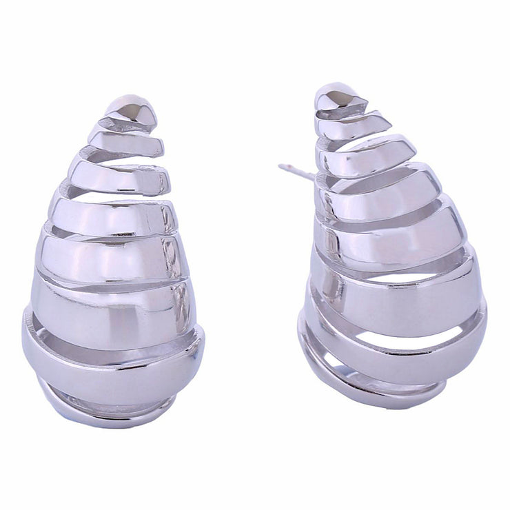 14K White Gold Spiral Stud Earrings