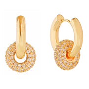 14K Gold Pave Ring Huggie Hoops