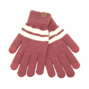 Red Stripe Knit Gloves|Stretch to Fit