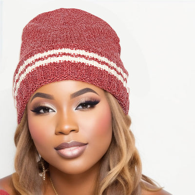 Red Stripe Knit Cuff Beanie|Stretch to Fit