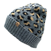 Gray Leopard Cuff Beanie