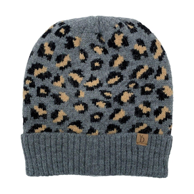 Gray Leopard Cuff Beanie