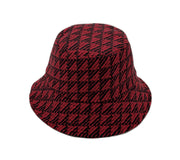 Red Geo Pattern Topstitch Bucket Hat