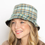 Green Plaid Woolen Bucket Hat