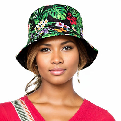 Green Black Tropical Reversible Bucket Hat