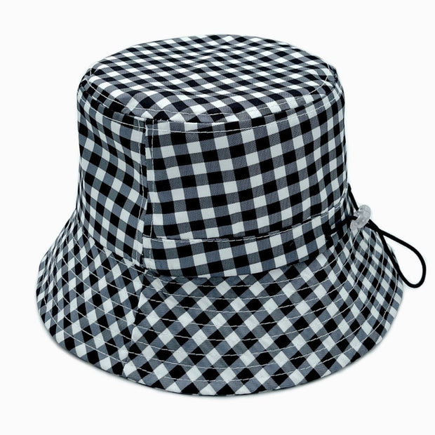 Black Gingham Draw String Bucket Hat