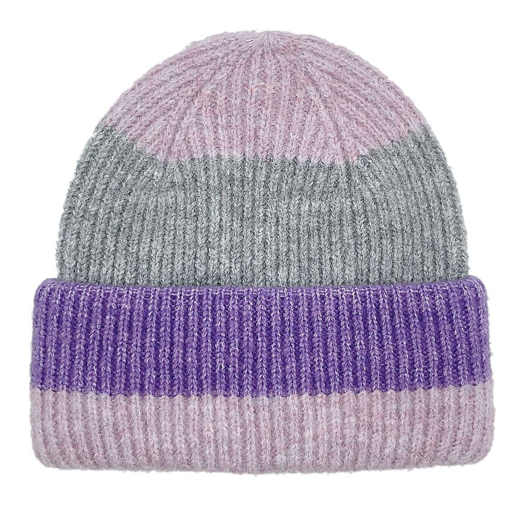 Beanie Purple Pink Striped Hat for Women